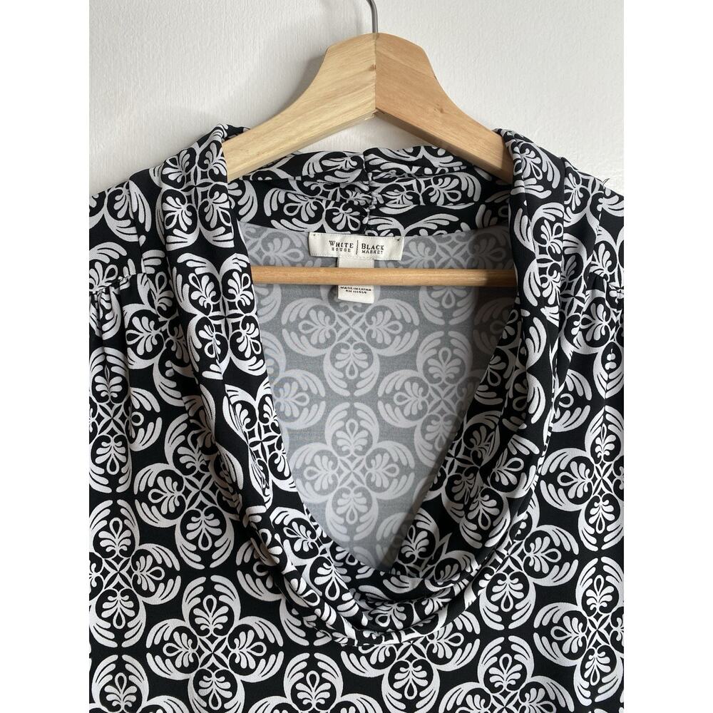 White House Black Market Women's Black & White Medallion Cowl Neck Sleeveless XL - Picture 3 of 6
